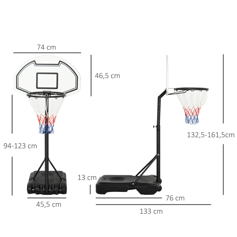 HOMCOM Portable Basketball Stand 94-123cm Basket Height Adjustable Hoop For Adults Suitable for Pool Side