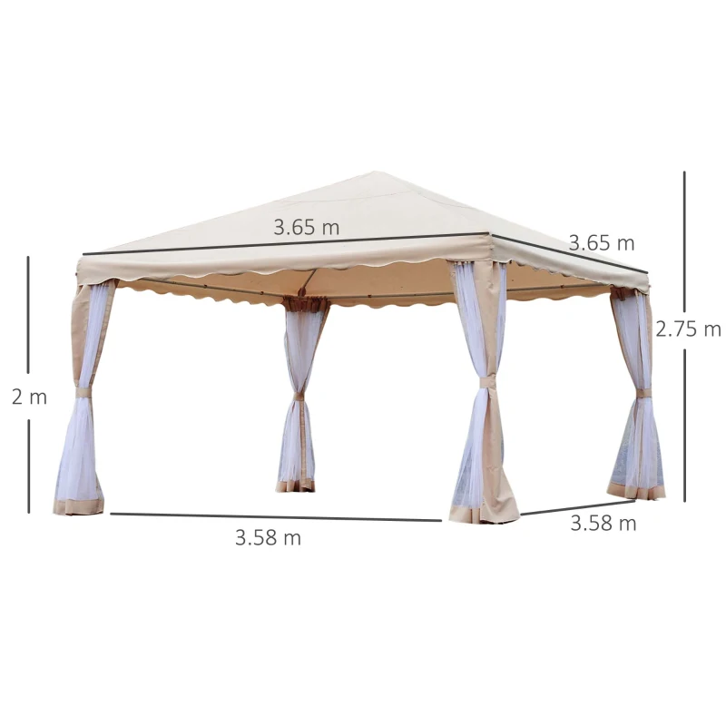 Outsunny Pavilion de Grădină din Poliester,Bej, 3.65x3.65m