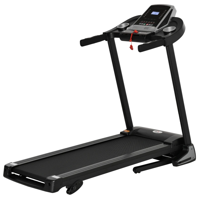 HOMCOM Cinta de Correr Cinta Estática de Correr Plegable Velocidad hasta 12,8 km/h con 12 Programas Superficie Grande 122x40 cm Pantalla LED Portabotellas Ritmo Cardiaco y Ruedas 142x66x127 cm Negro