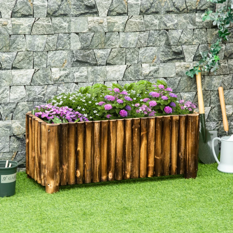 Outsunny 100L Raised Flower Bed Wooden Rectangular Planter Container Box Flower Pot Herb Pot 100L x 38.5W x 40H (cm)