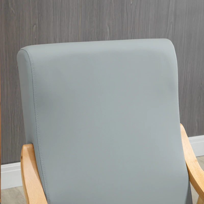 HOMCOM Poltrona de Estilo Nórdico com Encosto Alto Estofada em PU com Apoio para os Braços e Estrutura de Madeira 62x75x115cm Cinza e Madeira