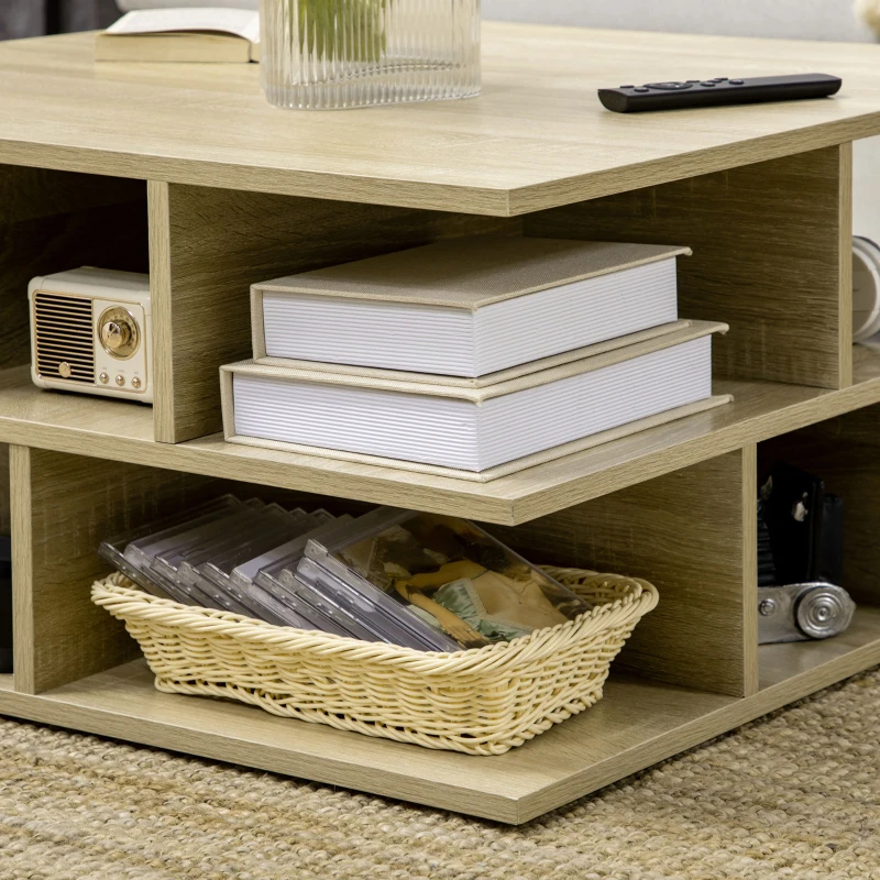 HOMCOM Table basse salon table basse carrée table de salon 2 niveaux avec espace de rangement 70 x 70 x 36,5 cm bois naturel