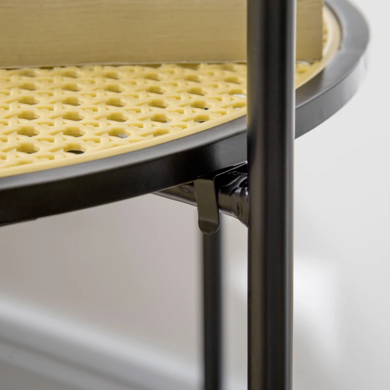 HOMCOM Round End Table, 2-Tier Side Table with Removable Tray, Rattan Top and Metal Frame, Bedside Table for Living Room, Bedroom, Black