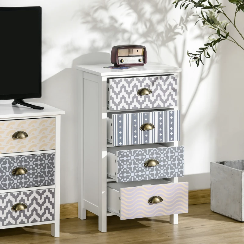 HOMCOM Storage Cabinet, Chest of Drawers, 4-Drawer Dresser with Metal Handles for Living Room, Bedroom