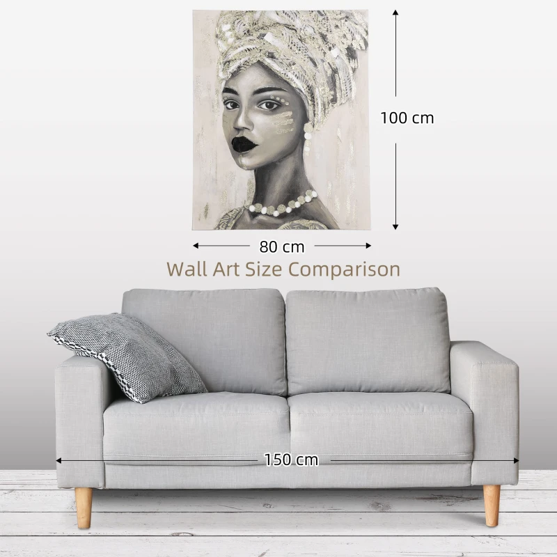 HOMCOM Hand-Painted Wall art of Woman in African Attire, 100 x 80cm