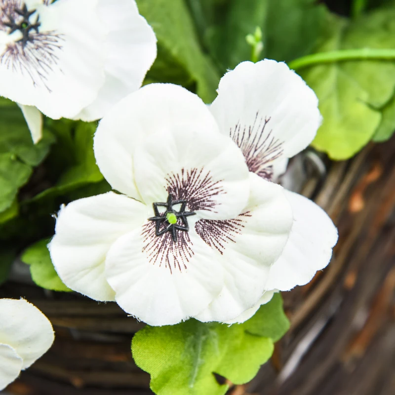 Outsunny Small Artificial Plants, 2 Pieces Artificial Phalaenopsis Decorative Plant with Straw Plaiting Pot, 45cm, White Purple