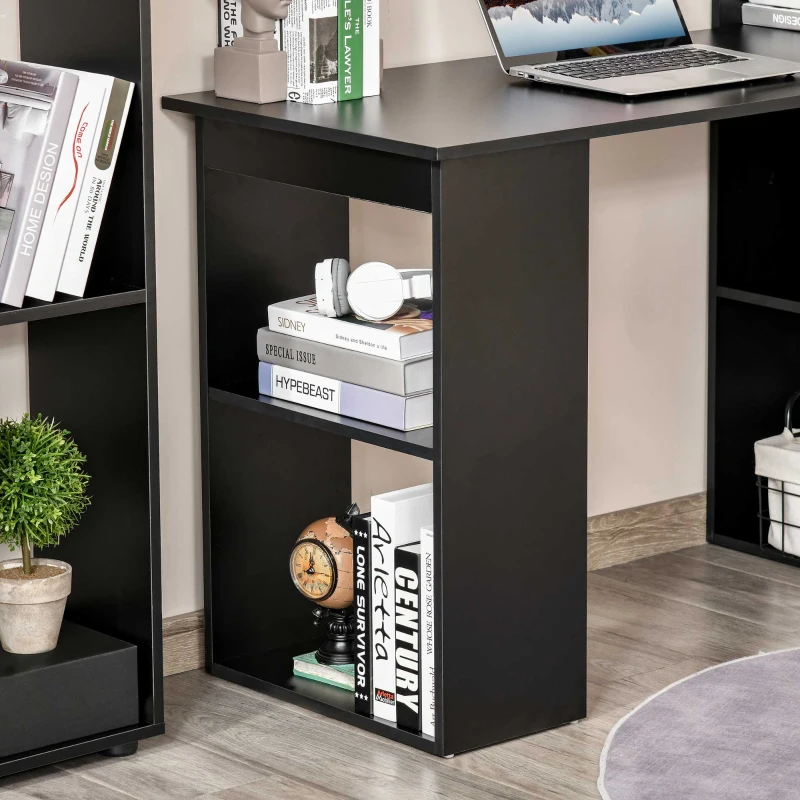 HOMCOM 120cm Modern Computer Desk Bookshelf Writing Table Workstation 6 Shelves - Black(m-9)
