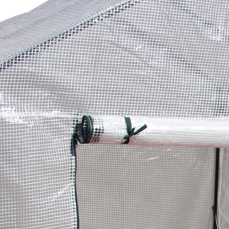 Outsunny Serra da Giardino per Esterni in Acciaio e PE con 2 Scaffali e Porta Avvolgibile, 143x143x195 cm, Bianco