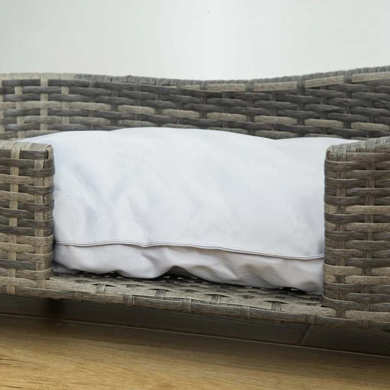 PawHut Wicker Dog Sofa with Soft Water-resistant Cushion, Rattan Cat Bed Raised Pet Bed Hand Woven with Washable Cover Indoor Outdoor Use, for Medium and Small Sized Dogs