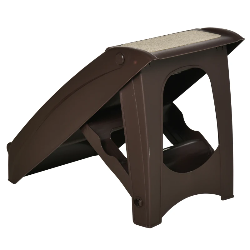 PawHut Foldable Four-Step Pet Stairs, for Cats, Small Miniature Dogs, with Non-Slip Mats 62 x 38 x 49.5cm - Dark Brown