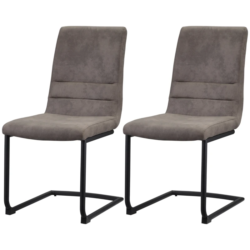HOMCOM eetkamerstoel, set van 2 accentstoelen, keukenstoelen, gestoffeerde microvezelstof, woonkamerstoel voor eetkamer, retro design, staalbruin, 42 x 64 x 90 cm