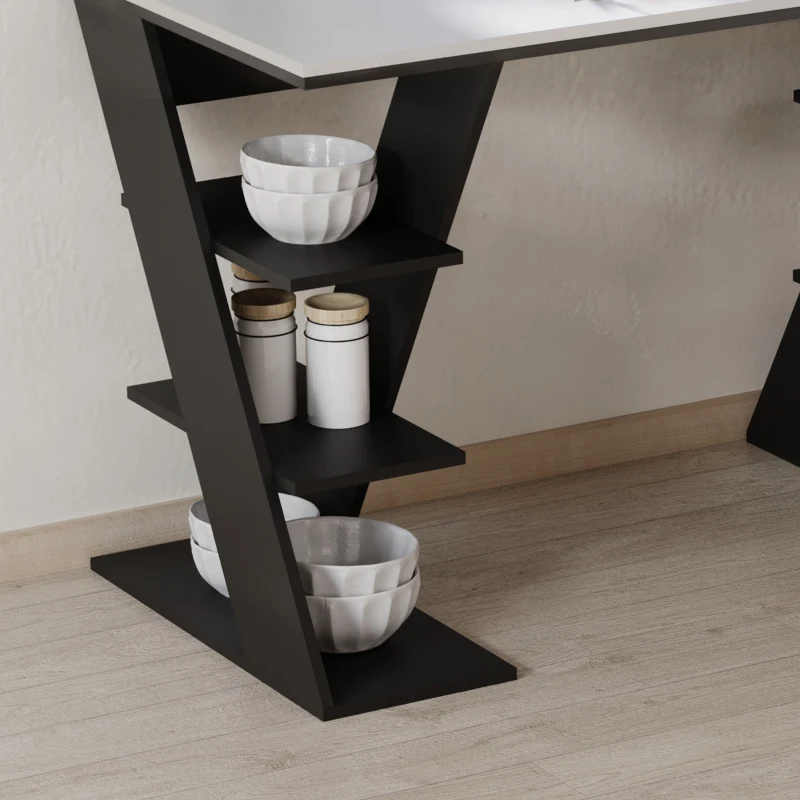 HOMCOM Study Desks with Storage, 120x60x75.5cm Laptop Workstation with 6 Open Shelves White and Black