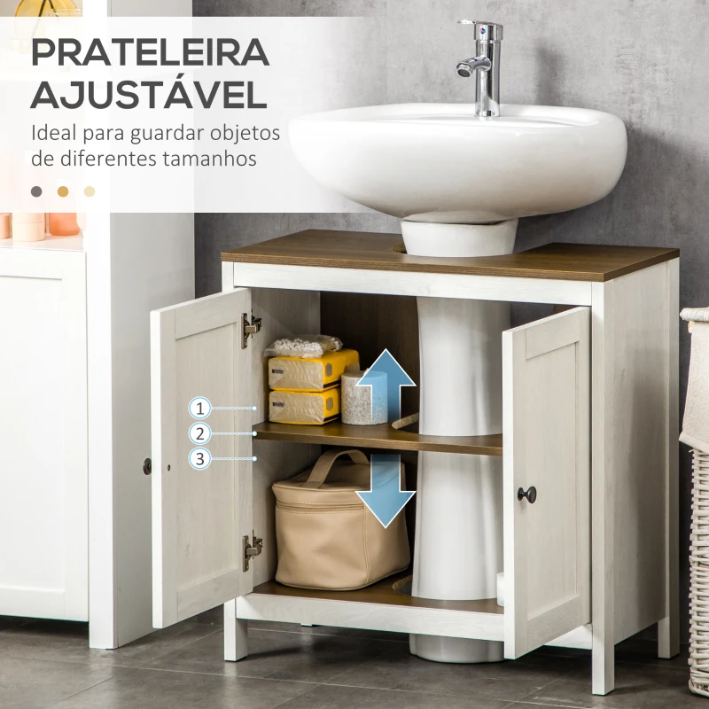 kleankin Móvel para Lavatório Pousar de Madeira com 2 Portas e Prateleira Ajustável Estilo Moderno 60x30x60cm Branco e Madeira
