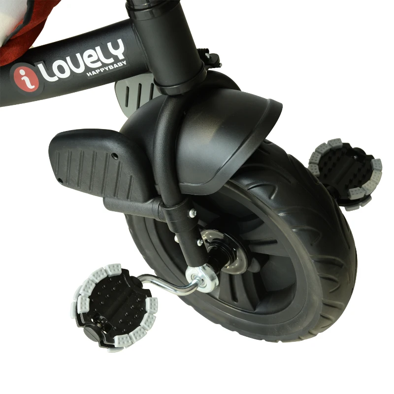 HOMCOM Tricycle Enfants évolutif Canne et Pare-Soleil Pliable Amovible Sacoche et Panier 102 x 49l x 102 cm Acier Rouge Brique Noir