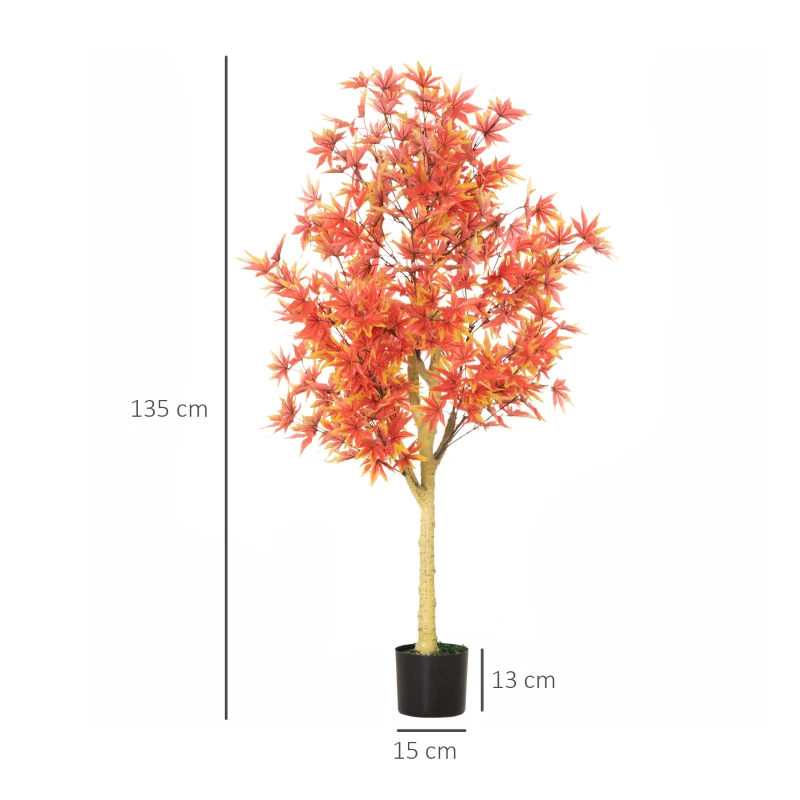 HOMCOM Artificial Realistic Red Maple Tree Faux Decorative Plant in Nursery Pot for Indoor Decor, 135cm