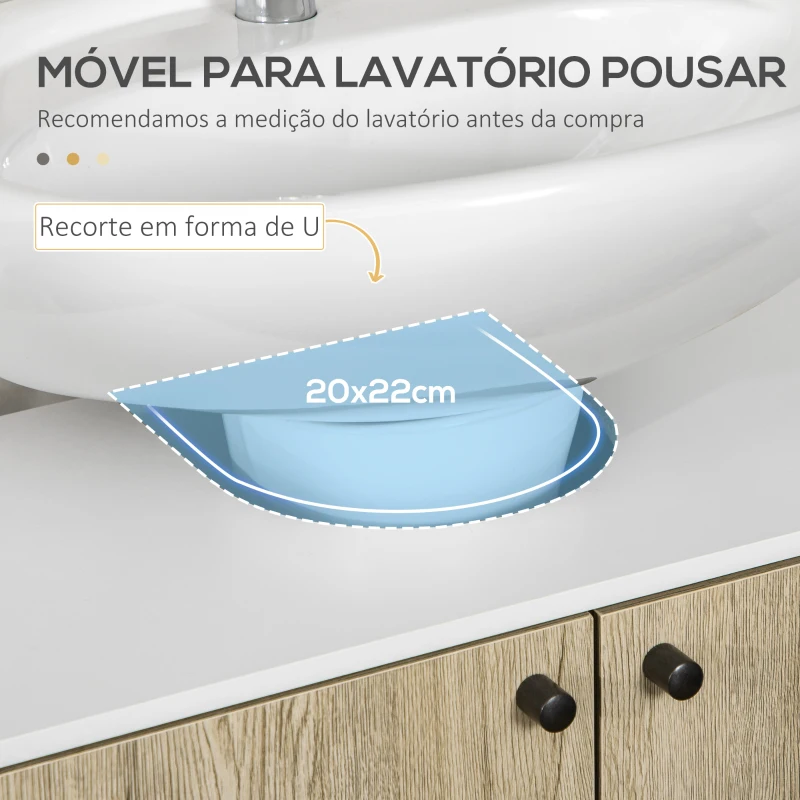 kleankin Móvel para Lavatório Pousar de Madeira com 2 Portas Prateleira e Pés de Aço 60x30x60cm Carvalho e Branco