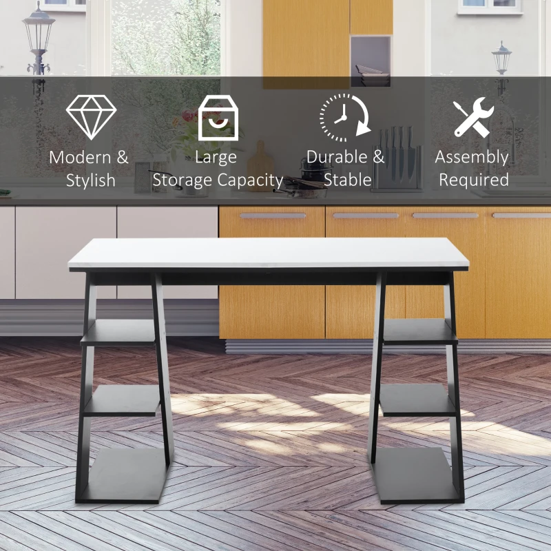 HOMCOM Study Desks with Storage, 120x60x75.5cm Laptop Workstation with 6 Open Shelves White and Black