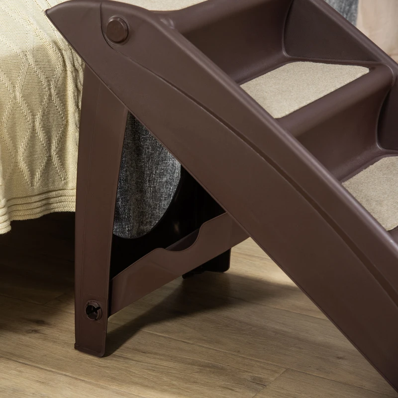 PawHut Foldable Four-Step Pet Stairs, for Cats, Small Miniature Dogs, with Non-Slip Mats 62 x 38 x 49.5cm - Dark Brown