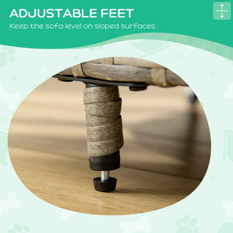 PawHut Wicker Dog Sofa with Soft Water-resistant Cushion, Rattan Cat Bed Raised Pet Bed Hand Woven with Washable Cover Indoor Outdoor Use, for Medium and Small Sized Dogs