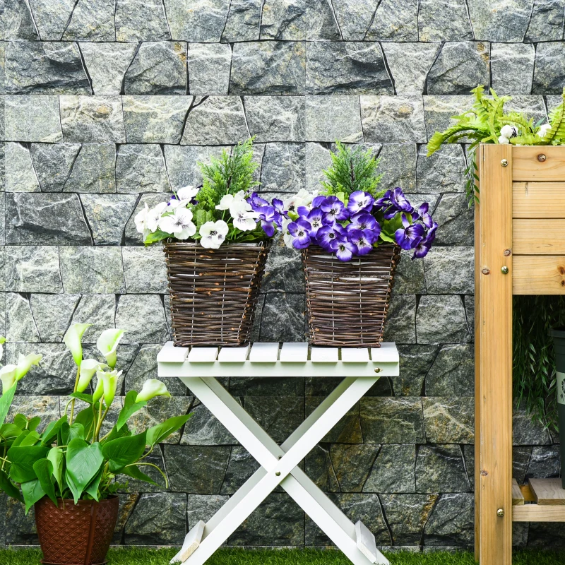 Outsunny Small Artificial Plants, 2 Pieces Artificial Phalaenopsis Decorative Plant with Straw Plaiting Pot, 45cm, White Purple