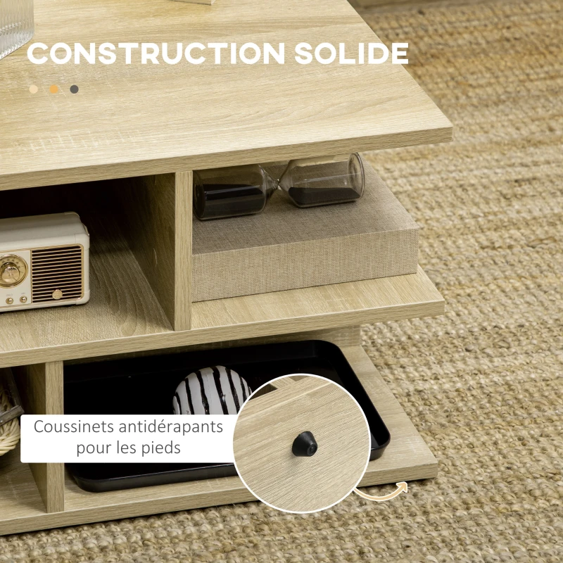 HOMCOM Table basse salon table basse carrée table de salon 2 niveaux avec espace de rangement 70 x 70 x 36,5 cm bois naturel