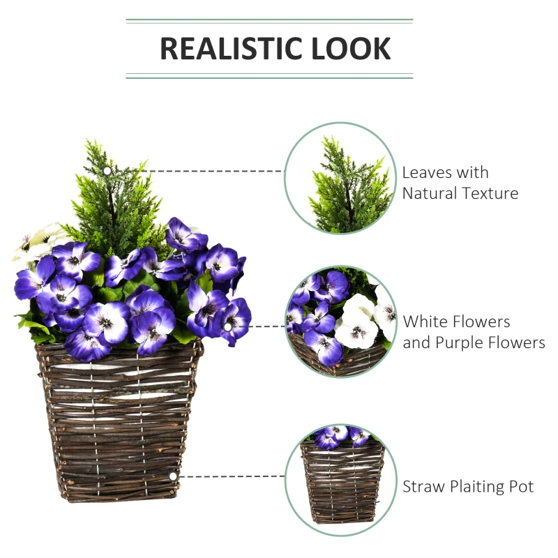 Outsunny Small Artificial Plants, 2 Pieces Artificial Phalaenopsis Decorative Plant with Straw Plaiting Pot, 45cm, White Purple