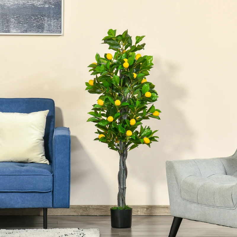 HOMCOM Artificial Lemon Tree Fake Decorative Fruits Plant in Nursery Pot for Indoor Decor