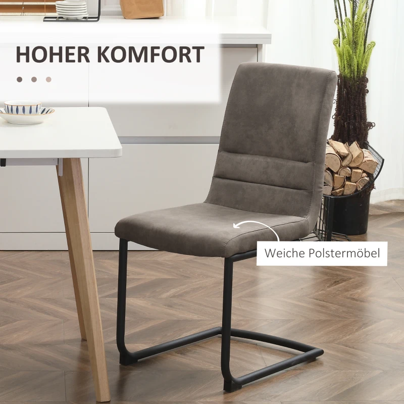 HOMCOM eetkamerstoel, set van 2 accentstoelen, keukenstoelen, gestoffeerde microvezelstof, woonkamerstoel voor eetkamer, retro design, staalbruin, 42 x 64 x 90 cm