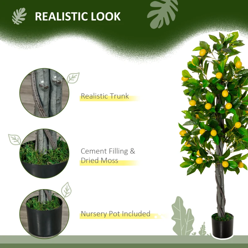 HOMCOM Artificial Lemon Tree Fake Decorative Fruits Plant in Nursery Pot for Indoor Decor