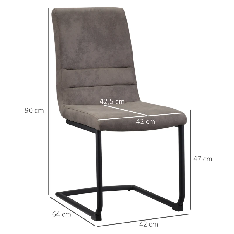 HOMCOM eetkamerstoel, set van 2 accentstoelen, keukenstoelen, gestoffeerde microvezelstof, woonkamerstoel voor eetkamer, retro design, staalbruin, 42 x 64 x 90 cm