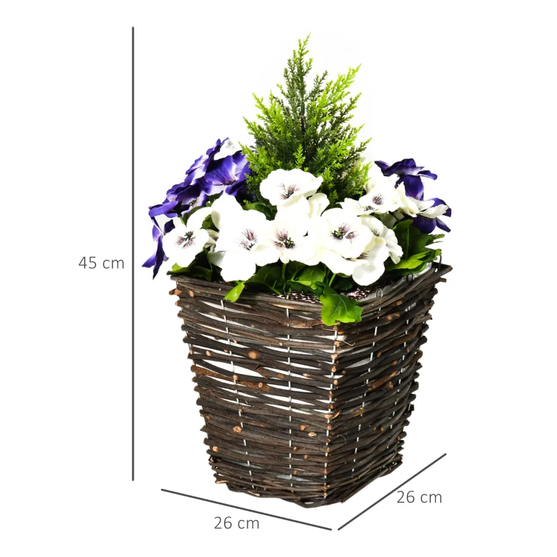 Outsunny Small Artificial Plants, 2 Pieces Artificial Phalaenopsis Decorative Plant with Straw Plaiting Pot, 45cm, White Purple