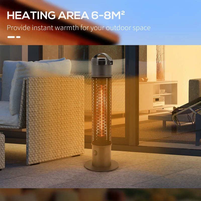 Outsunny Table Top Infrared Outdoor Electric Heater with Cool Touch Felt Mesh Cover, 1.2kW Patio Tower Heater with IP54 Rated Water Resistance, Tip Over Safety Switch, 1.8 m Power Cord
