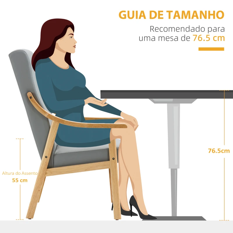 HOMCOM Poltrona de Estilo Nórdico com Encosto Alto Estofada em PU com Apoio para os Braços e Estrutura de Madeira 62x75x115cm Cinza e Madeira