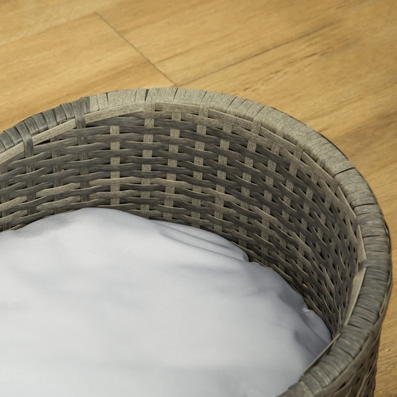 PawHut Wicker Dog Sofa with Soft Water-resistant Cushion, Rattan Cat Bed Raised Pet Bed Hand Woven with Washable Cover Indoor Outdoor Use, for Medium and Small Sized Dogs
