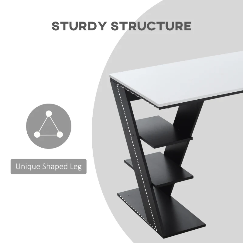 HOMCOM Study Desks with Storage, 120x60x75.5cm Laptop Workstation with 6 Open Shelves White and Black