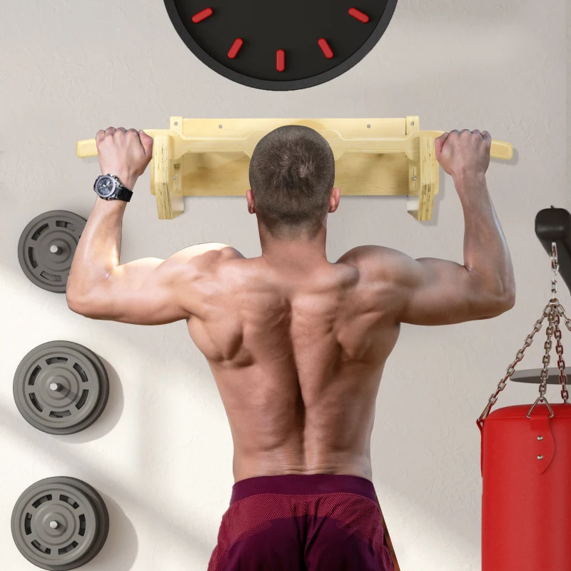HOMCOM Barra de Elevação de Madeira Barra de Pull Up de Madeira Multi Funcional para Treino Fitness 100x44x25cm Madeira