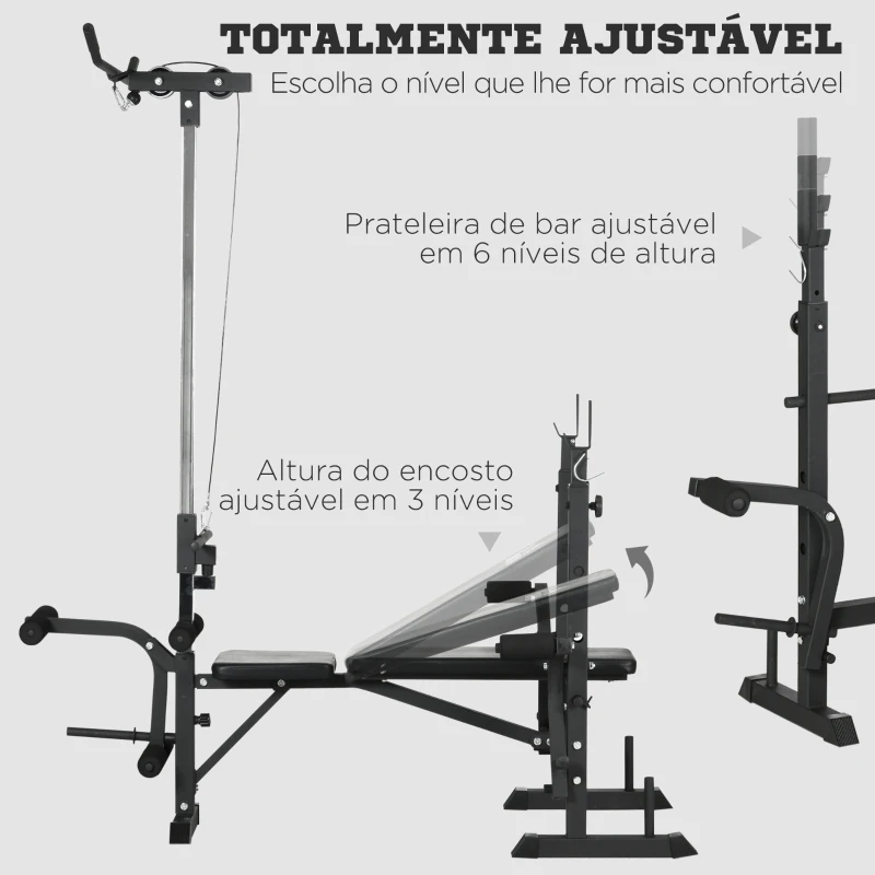 HOMCOM Banco de Pesos Multi Funcional Banco de Musculação Ajustável em 6 Posições 180x134x200cm Prata e Preto