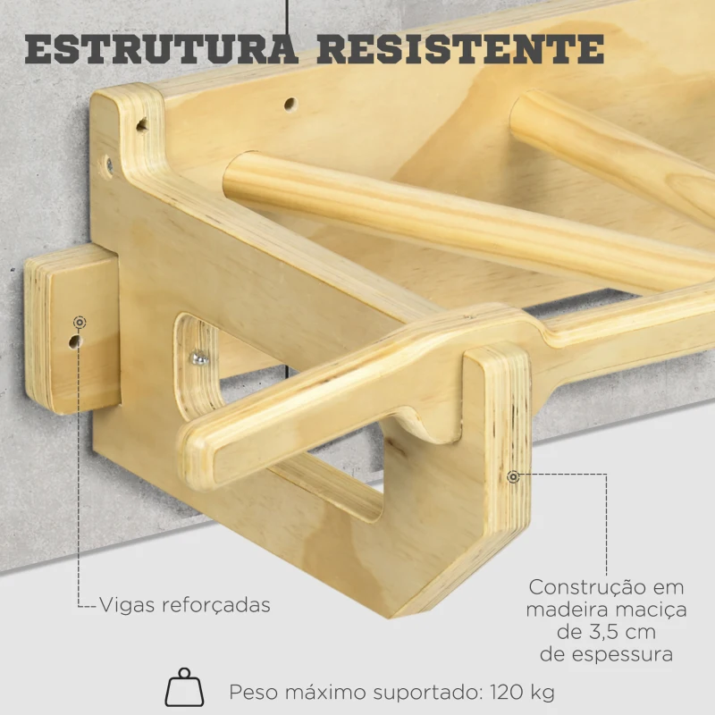 HOMCOM Barra de Elevação de Madeira Barra de Pull Up de Madeira Multi Funcional para Treino Fitness 100x44x25cm Madeira