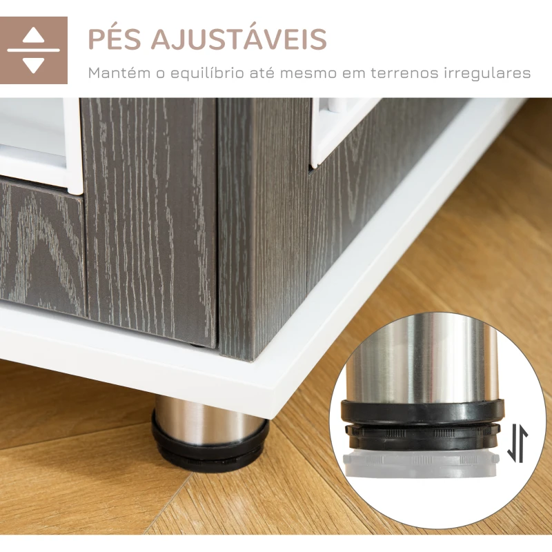 PawHut Gaiola para Cães de Madeira Mesa Auxiliar com Bancada de Armazenamento 2 Portas com Fechadura 85x55x75cm Cinza