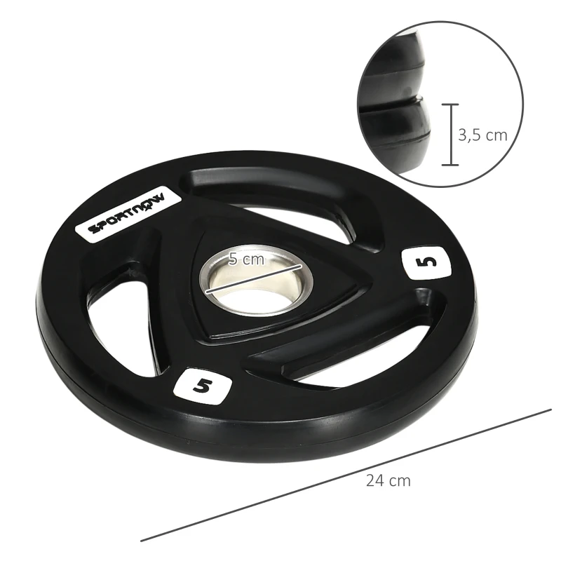 SPORTNOW Conjunto de 2 Discos de Pesos Olimpicos 5kg Ferro Fundido Placas de Peso com Orifício de 5cm Ø24x3,5 cm Preto