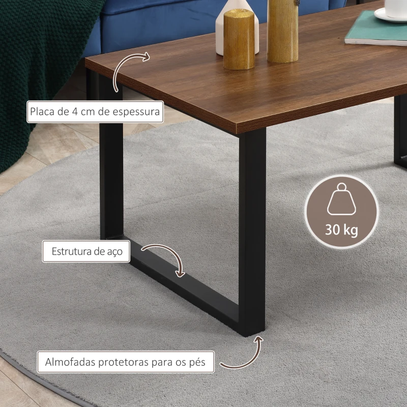 HOMCOM Mesa de Centro Retangular Estilo Industrial com Bancada de Madeira e Estrutura de Aço 100x60x50cm Madeira e Preto