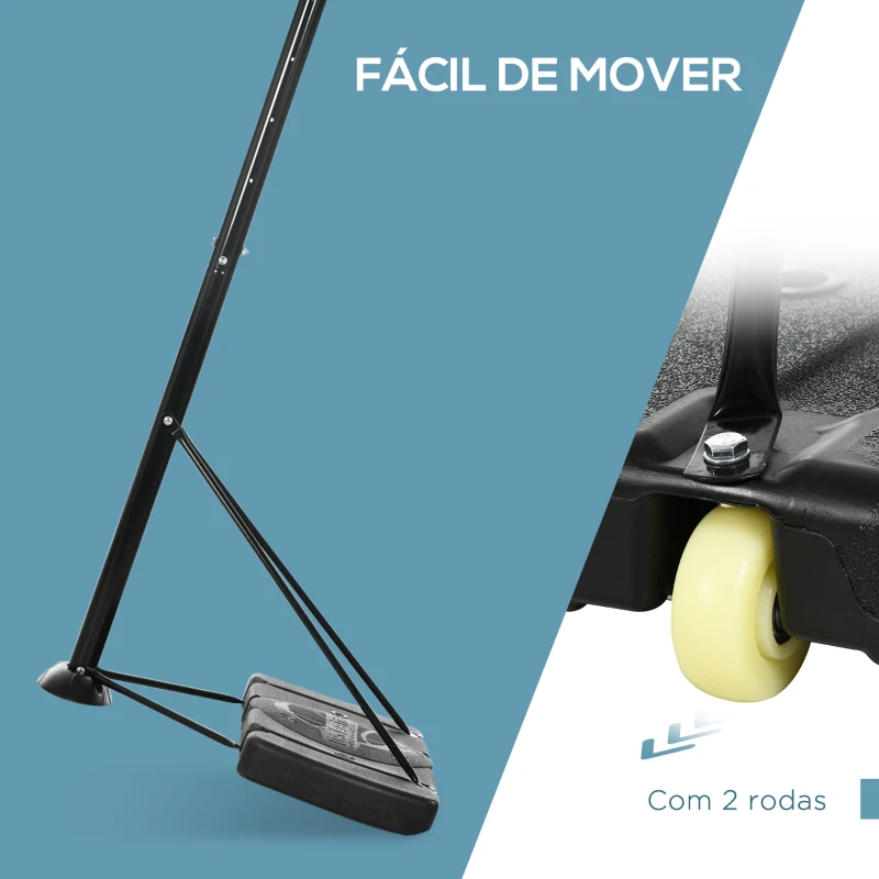 SPORTNOW Tabela de Basquetebol com Rodas Altura Ajustável Suporte Tabela de PE e Base Recarregável 110x45x290-360cm Preto e Amarelo