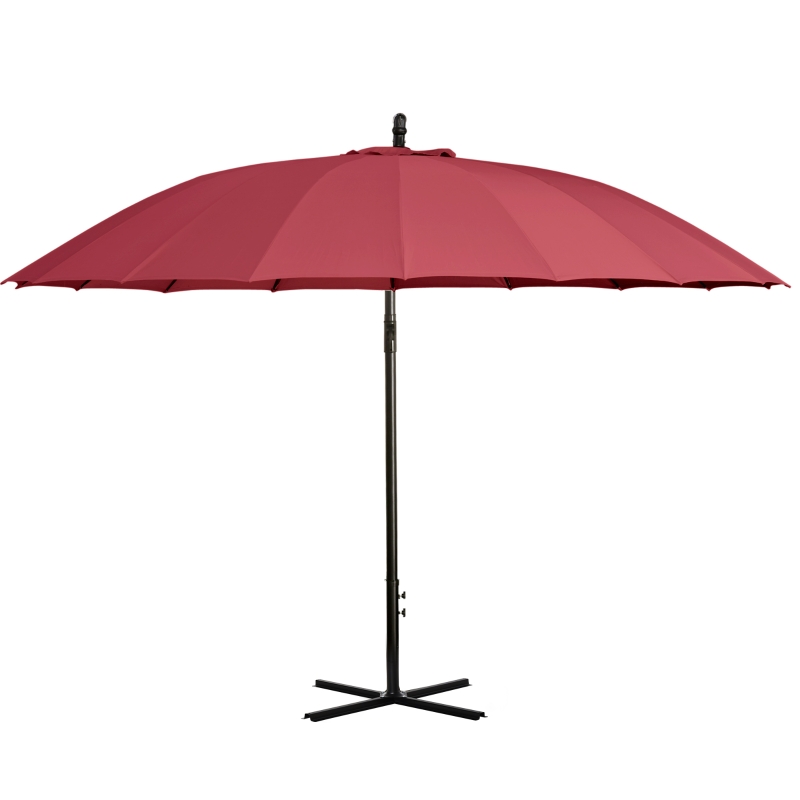 Outsunny Sombrilla Ø300 cm Parasol de Jardín con Manivela Manual 18 Costillas y Base Cruzada Rojo