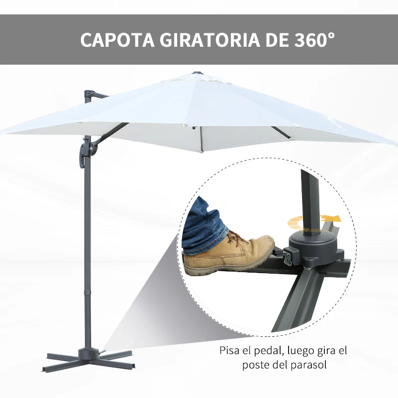 Outsunny Sombrilla de Aluminio Jardín 245x245x248 cm Parasol Excéntrico con Rotación 360° Inclinación de 5 Niveles con Manivela y Ventilación para Patio Terraza Beige