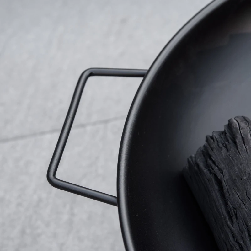 Outsunny Brasero Exterior 90x79,5x28 cm Cuenco de Fuego con Asas de Transporte Atizador 3 Pies y Marco de Acero para Hogueras Leñas Terraza Jardín al Aire Libre Negro