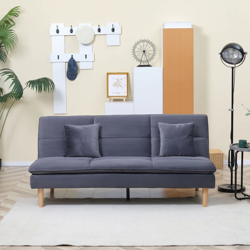 HOMCOM Sofá Cama de 3 Plazas Tapizado de Franela con Respaldo Ajustable Sofá Moderno para Salón Oficina 181x92x84cm Gris