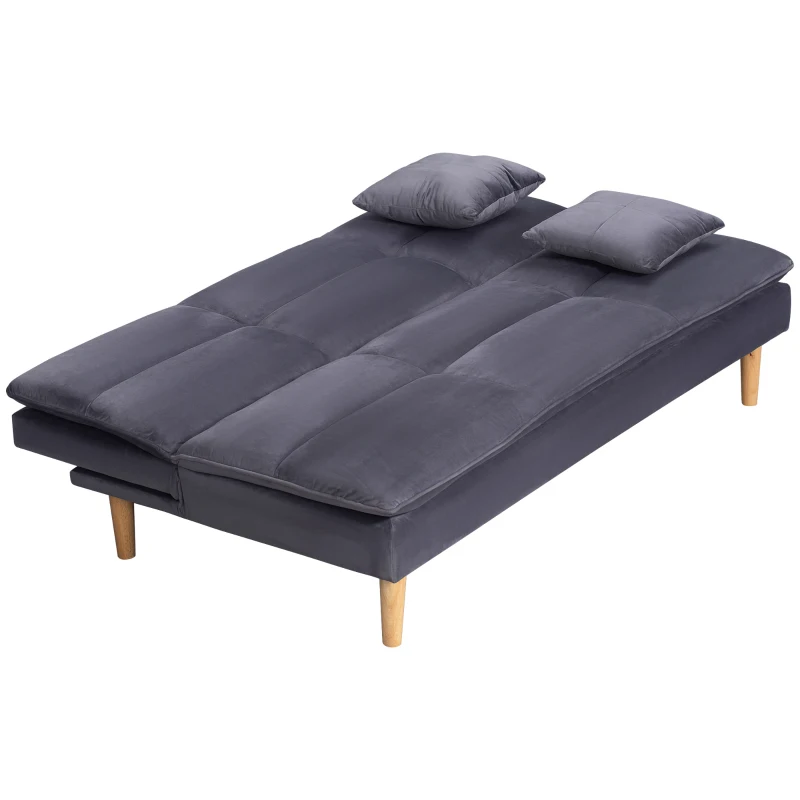 HOMCOM Sofá Cama de 3 Plazas Tapizado de Franela con Respaldo Ajustable Sofá Moderno para Salón Oficina 181x92x84cm Gris