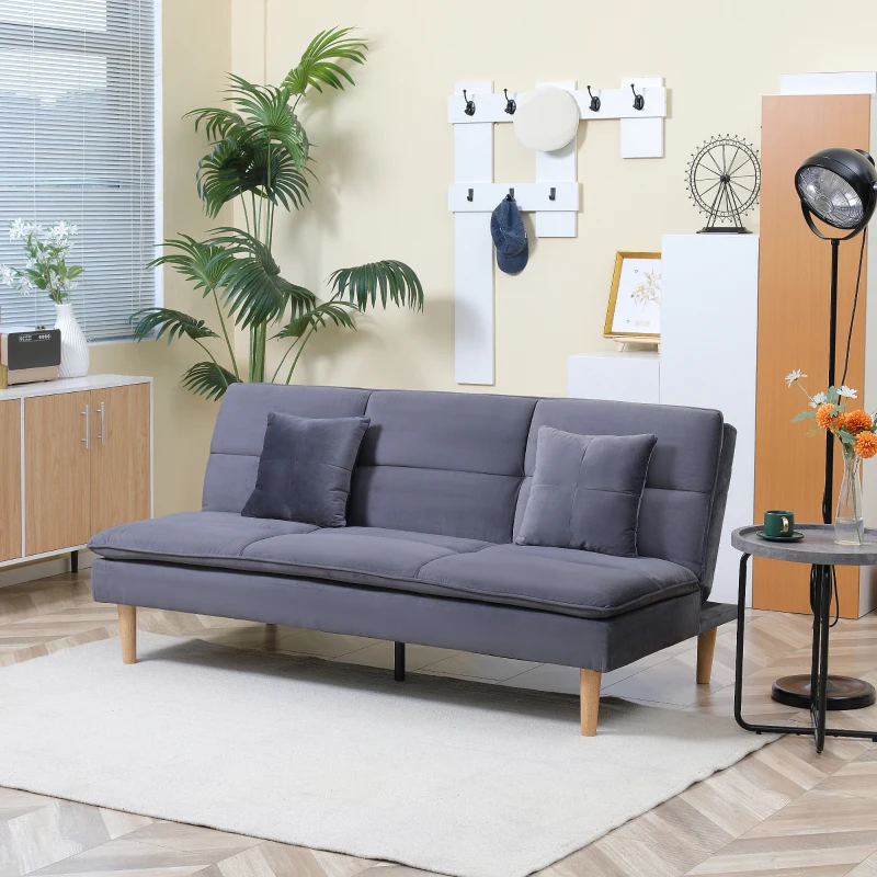 HOMCOM Sofá Cama de 3 Plazas Tapizado de Franela con Respaldo Ajustable Sofá Moderno para Salón Oficina 181x92x84cm Gris