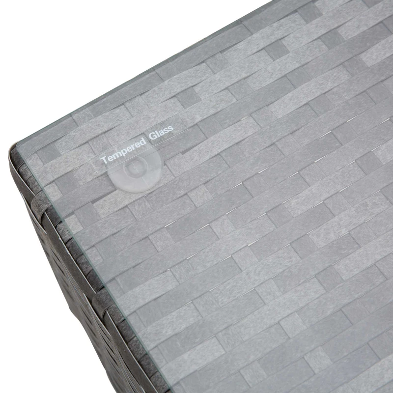 Outsunny Conjunto de Jardín de Ratán Sintético con Sofá Esquinero de 2 Módulos Reposapiés y Mesita de Cristal Gris y Azul