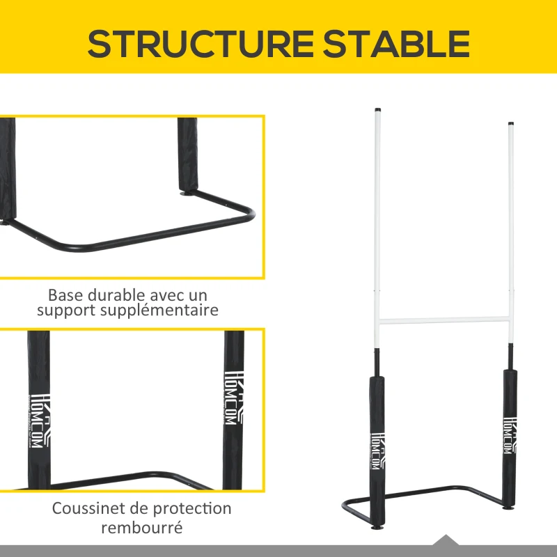 HOMCOM Poteaux de rugby - équipement de rugby - dim. 105L x 63I x 250H cm - châssis métal protections poteaux tissu Oxford garnissage mousse - blanc noir